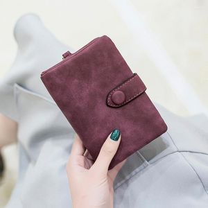 Wallets 2023 Tri-fold Short Women With Coin Zipper Pocket Minimalist Frosted Soft Leather Ladies Purses Female Pink Small Wallet