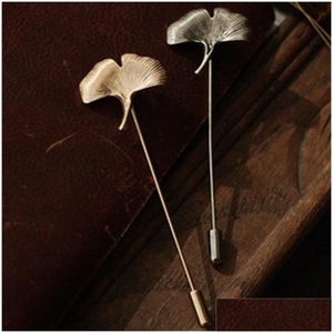 Stift broscher stift vintage unisex krage ginkgo biloba blad lapel stift brosch män blomma tofs kedja 3403 Q2 droppleverans smycken dhvay