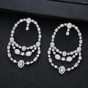 Dangle Earrings Luxury Water Drops Trendy Cubic Zircon Wedding Engagement Party Dubai Big For Women Dress Jewel E9444