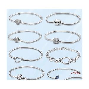 Charm Bracelets Authentic 925 Sterling Sier Selling Armband For Women Heart Shaped Snake Chain Ladies Fit Pandora Beads Jewelry Gif Dh8Ez