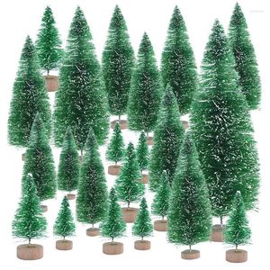 Noel Süslemeleri 6.5cm 12pcs Mini Ağaç Sisal İpek Sedir Ev Dekoru Noel Baba Snow Frost Village House 2022 Yıl Noel Malzemeleri Navidad