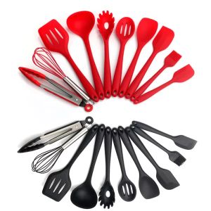 Utensili da cucina 10 pezzi / set Utensili da cucina in silicone Spatola resistente al calore Servire Cucchiaio Pinze Mestolo Gadget Strumento di cottura antiaderente