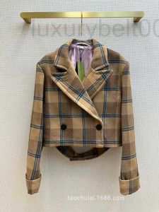 Women's Wool & Blends designer high-end women small British plaid wool short suit coat QE3O