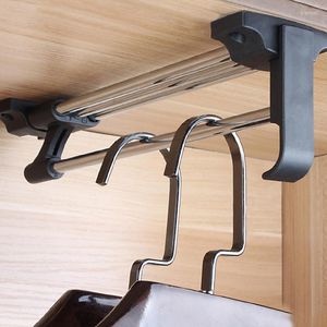 Hangers Simplified Type Stainless Steel Retractable Closet Wardrobe Rail Clothes Hanger Towel Coat Racks Rod Space Saving Organizer