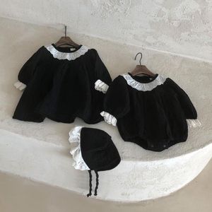 Flickklänningar Baby Girls Dress Princess Clothes For 0-5y Spring Lace Cotton Long Sleeve White Black Toddler