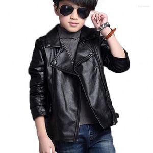 Jackor Kids Leather Boys Coat Black Color Turn-Down Collar Chaquetas Nino Jacket 7CT028