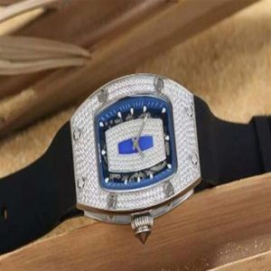 Kobieta luksusowa zegarek Diamentowy srebrny srebrny przezroczystą nierdzewną gumową gumową damską szwajcarską markę automatyczną mechaniczną damę gi240l