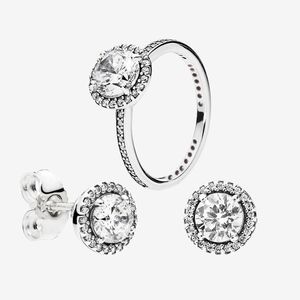 Andra smyckesupps￤ttningar Big CZ Diamond Ring och ￶rh￤nge 925 Sterling Sier f￶r Pandora Eleganta Women Wedding Rings Stud￶rh￤ngen set med DH2AE