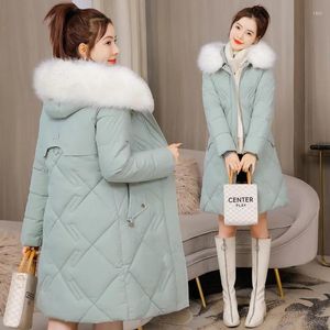 Trench da donna Solid Winter Women Slim Long Jacket Collo in pelliccia Parka con cappuccio Spessore Snow Warm Outwear Down