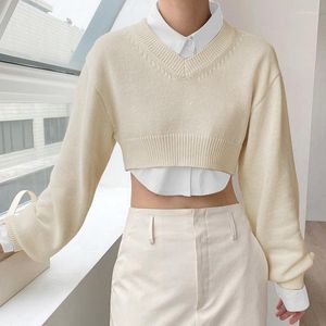 Women's Sweaters Pullovers Women V-neck Cropped Tops Autumn Winter Casual Loose Sweater Fashion Knitwear Soft Korean Chic