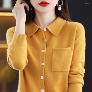 Women's Knits Cashmere Cardigan Women's Fall/Winter Polo Neck Knit Solid-Color Long-Sleeved Blouse Sweater Loose Versatile Wool Coat