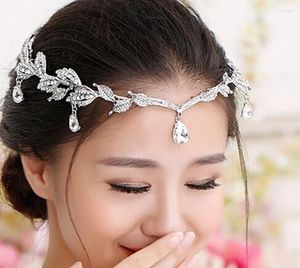 Headpieces Vintage Crystal Rhinestone Waterdrop Leaf Tiara Crown Headband Bröllop hår tillbehör Frontlet brudtärna brudsmycken