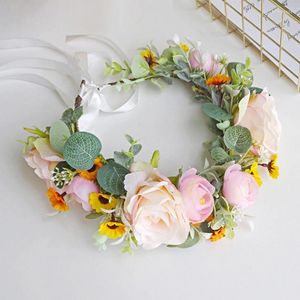 Headpieces Rose Flower Wreath Crown Festival Headband Women Hair Accessories Headdress Girl Garland Wedding Bride Poshoot Headwear