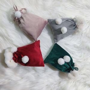 Christmas Decorations 100pcs/lot Factory Direct Sale Small Size With Sack Candy Bag Cute Mini Pom Faux Fur Velvet Sants