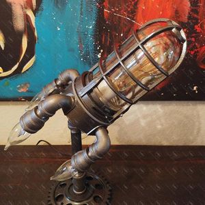 Table Lamps Retro Steampunk Rocket Light LED Lamp Cool Bazooka Flame Night Home Decoration Office Desktop Ornaments