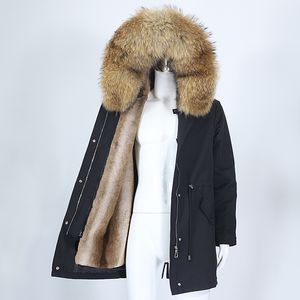 OftBuy Men Long Parkas Wintroof Winter Jacket Natural Big Real Raccoon Fox Fux Fux Fux Fux Collarフード付き厚い暖かいストリート