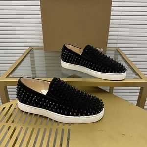 Top mens stylish studded shoes handcrafted real leather designer rock style unisex red soles shoes luxury fashion womens diamond encrusted casual shoe 00073