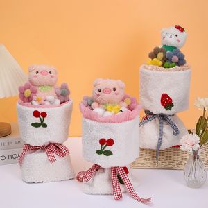 Doll Flower Christmas Valentine's Day Gift Velvet Round Hand Hold Plush Doll Toys Bouquet