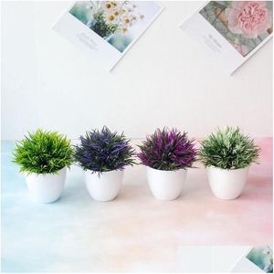 Decorative Flowers Wreaths Artificial Green Plants Fengwei Grass Potted Simation Ball Home Living Room Decoration Festival Party O Dhhyv