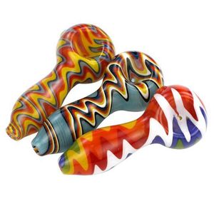 Latest Colorful Wig Wag Hand Pipes Pyrex Thick Glass Portable Spoon Filter Dry Herb Tobacco Bong Handpipe Handmade Oil Rigs Smoking Cigarette Holder DHL