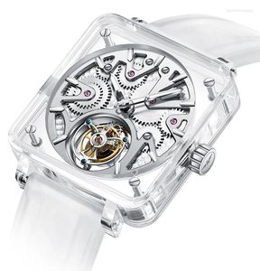 Wristwatches GIV Crystal Skeleton Tourbillon Watch For Men Transparent Manual Movement Wristwatch Sapphire Mirror Waterproof 48 Hour