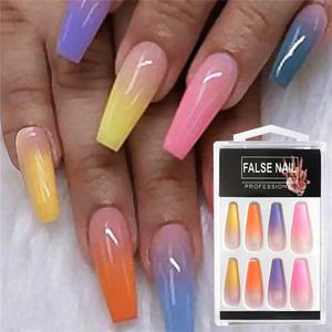 20st Set återanvändbara False Nail Tips Full Cover Rainbow Gradient Nail Tips With Designs Press On Nails Art Fake Extension300g
