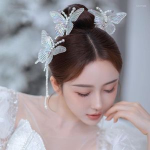 Copricapo da sposa coreana, elegante forcina a farfalla, bellissimo e colorato set di perline in resina, accessori da sposa in stile cinese