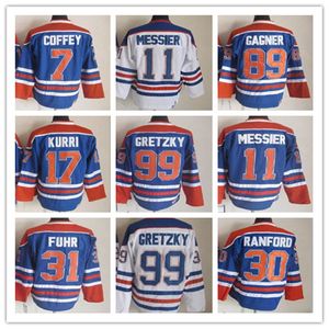 Wayne Gretzky Edmonton Vintage Hockey Jerseys 11 Mark Messier 30 Bill Ranford 7 Paul Coffey 89 Sam Gagner 17 Jari Kurri 31 Grant Fuhr Ed CCM 레트로 유니폼 남성