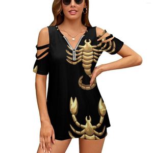 Women's T Shirts Scorpio Women's T-shirt mode tryckt blixtl￥s V-ringning Kort ￤rm Casual Plus Size Scorpion Zodiak Signs