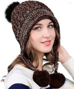 BANANAS Kadın ve Kız Kış Beanie Hat Sıcak Polar Dizili Pom Döküm Açık Kafatası Kapağı