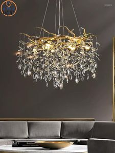 Hängslampor 2023 Design Crystal Round Chandelier LED Light för matsal Living Decor Silver/guldfärg med glödlampa