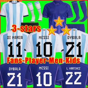 3 drie sterren Argentini￫ voetbal jersey voetbal shirt 2022 Dybala Martinez Maradona de Paul di Maria Messis Alvarez Romero 23 23 fans speler versie Men Kids Sets Men Kit Sets