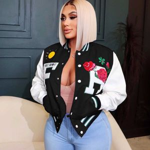 Women's Jackets Varsity Baseball Cropped Jacket Coat Women 2022 Winter Fashion Fall Clothes Sexy Casual Patchwork Y2K Streetwear Crop Jackets T230104