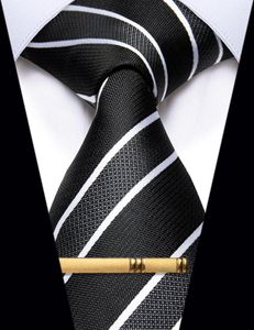 Bow slipsar svart vit randig slips för man tillbehör mode silk lyx män slips klipp set corbatas para hombre semester present yourties