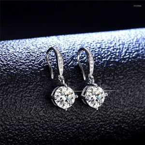 Dangle Earrings Real 925 Sterling Silver 1 Carat Round Brilliant Cut Pass Diamond D Color Moissanite Wedding Drop Women Jewelry