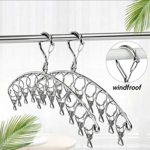Hangers 20Pegs Stainless Steel Clothes Drying Hanger Windproof Clothing Rack 20 Clips Sock Laundry Airer Underwear Socks Holder