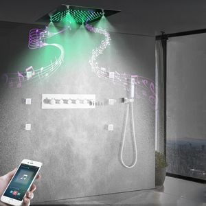 크롬 광택 목욕 샤워 수도꼭지 벽 장착 LED 레인 샤워 헤드 시스템 온도 조절기 믹서