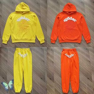 Men's Hoodies Sweatshirts Sp5der 555555 Spider Orange Hoodies Sweatshirt Suit Young Thug Sweatpant Set T221216