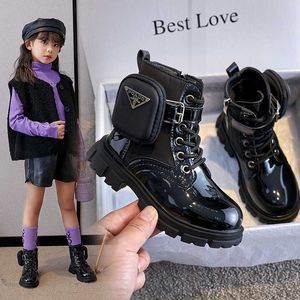 Boots Children 2022 Autumn New Single Fashion Girls British Style Short Children's Plush Microfiber Leather 221215