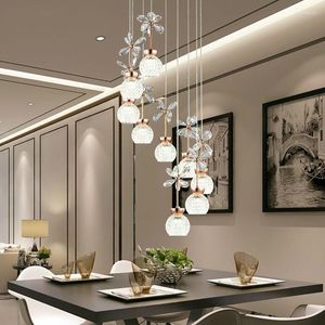 Pendant Lamps Duplex Crystal Lamp Lustrous Home Decor Dining Table Living Room Lights Hanging Rotating Stair Long