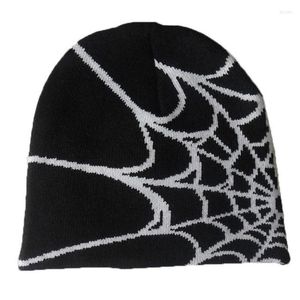 Boinas y2k gótico aranha padrão lã acrílico chapéu de malha feminina gorrosos de inverno