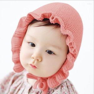 Hats Handmake Wood Baby Hat Pure Color Girls And Boys Ear Knitting Spring Monolayer Lotus Leaf Yarn Warmer Caps