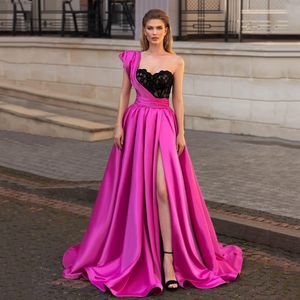PROM One ramię fuchsia Line Evening Suknia Side Split Black Breast Formal Dress for Special OCN Wear 326 326