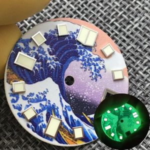 Watch Repair Kits Classic Full Luminous Dial 28.5mm Kanagawa Wave Suit For NH35 NH36 ETA 2824 Mechanical Movement Diver's Case