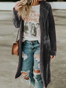 Damenjacken Frauen Lange Jacke Herbst Winter Gerade Loungewear Umlegekragen Volle Hülse Solide Damen Oberbekleidung Neue Vintage Taschenmäntel T221220