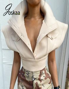 Women039s v￤star Jokaa Aprikos Turndown Collar Single Breasted Crop Top Women Flying Sleeve Casual Vest Coat Autumn 2021 Fashi7443713