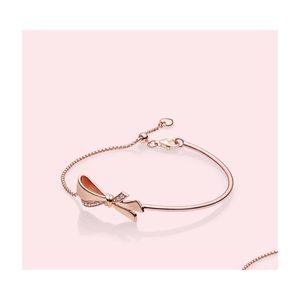 Charm Bracelets Sparkling Rose Gold Bow Slider Bracelet Mujeres Regalo de boda con caja original para Pandora Real 925 Sterling Sier Adju Dhmlu