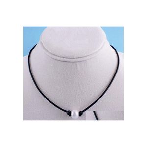 Pendant Necklaces Women Single Pearl Leather Choker Necklace On Genuine Black Cord Jewlerry For Ing Drop Delivery Jewelry Pendants Dh971