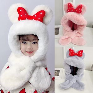 Hats Winter Children Cute Plush Integrated Hat And Scarf Baby Girls Soft ThickenOutdoor Windproof Ear Protection Kids