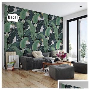 Wallpapers Banana Leaf Nordic Wallpaper Living Room Bedroom Custom Seamless Nonwoven Tv Background Drop Delivery Home Garden Dhov7